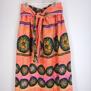 Vtg Mr B of California Maxi Skirt Small? Boho Black Orange Pink Floral Print